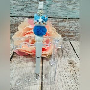 Cute Cat Pen with Blue Pom Pom